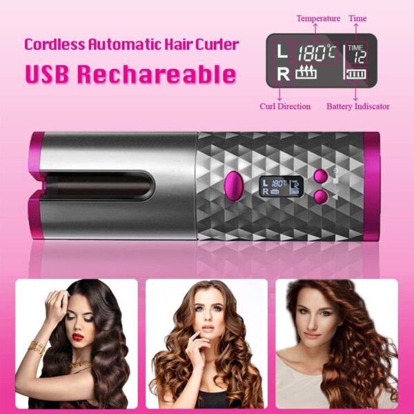 Automatic Hair Curler Cordless USB Rechargeable Ceramic Curling Iron - Image 5