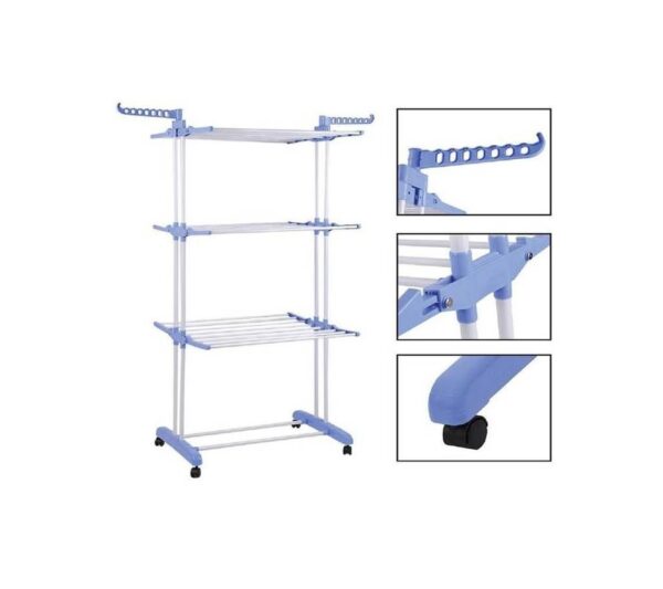 Three Layer Laundry Clothes Drying Rack With Hanger – Fold able Stainless Steel - Image 3