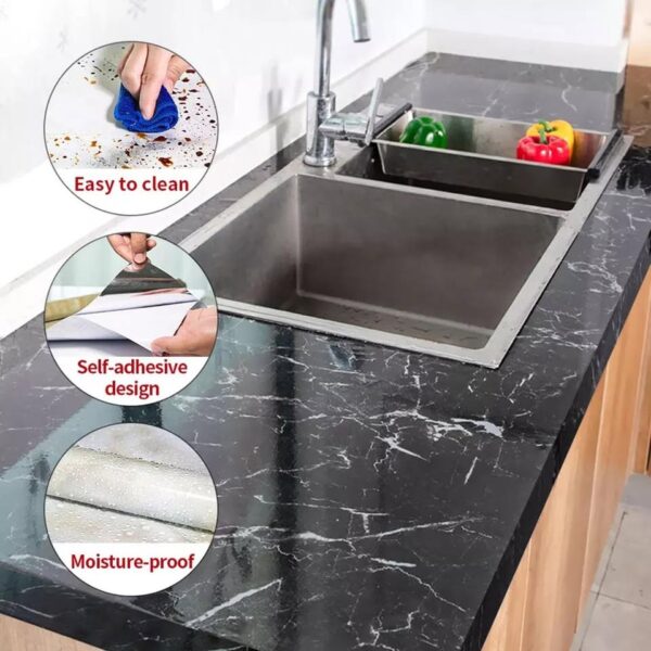 60x300cm Marble Pattern Waterproof Self-adhesive Kitchen Wallpaper Wall Sticker - Image 4