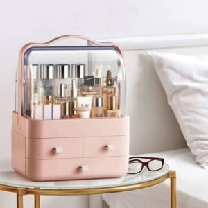 Cosmetic Organizer Make Up Dustproof Beauty Storage Box with Lid and Carry Handle / LD-288