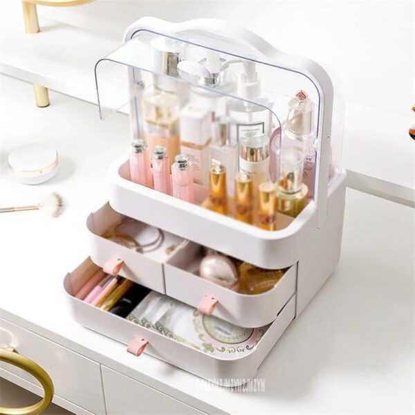 Cosmetic Organizer Make Up Dustproof Beauty Storage Box with Lid and Carry Handle / LD-288 - Image 4