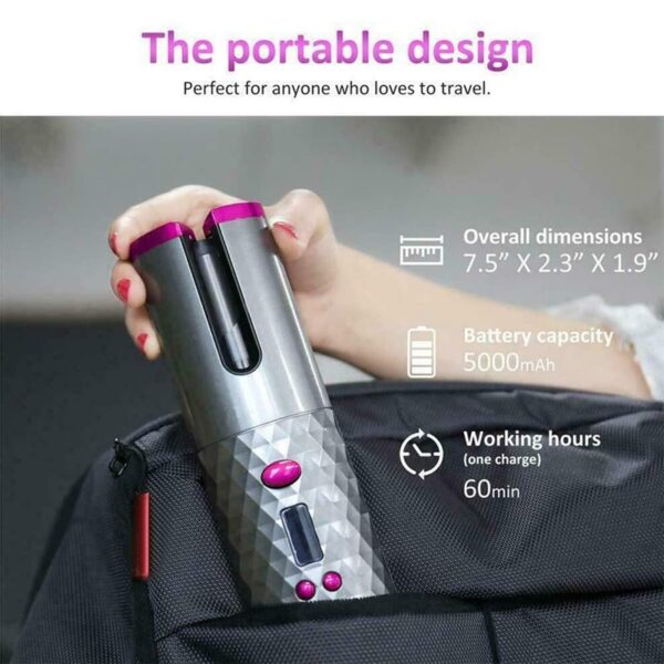 Automatic Hair Curler Cordless USB Rechargeable Ceramic Curling Iron - Image 3