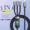 100W 3-in-1 Fast Charging Cable Intelligent Support For Ultra-Fast Charging USB, Visual Power Charging Via Multiple Interfaces - Image 4