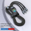 100W 3-in-1 Fast Charging Cable Intelligent Support For Ultra-Fast Charging USB, Visual Power Charging Via Multiple Interfaces