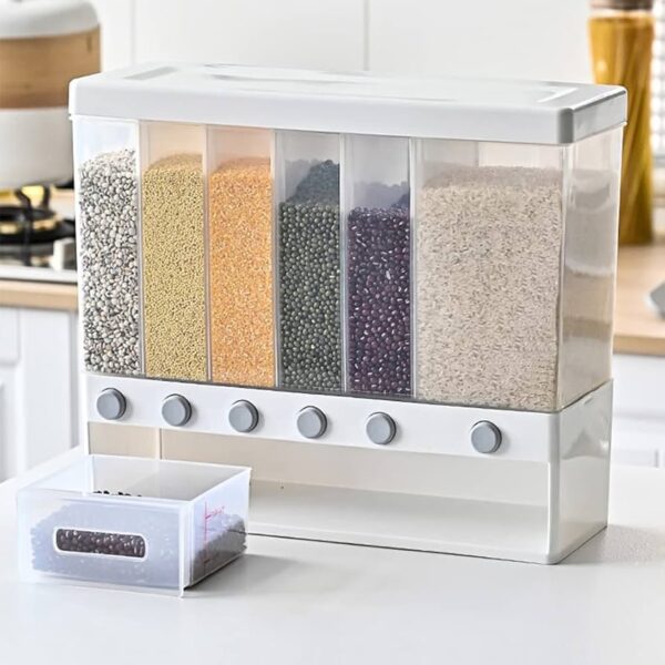 6 in 1 Wall Mount Kitchen Spice Containers-Dry Food Dispenser-Rice And Grain Dispenser- Automatic Rack Sealed Food Storage Box Grid - Image 3
